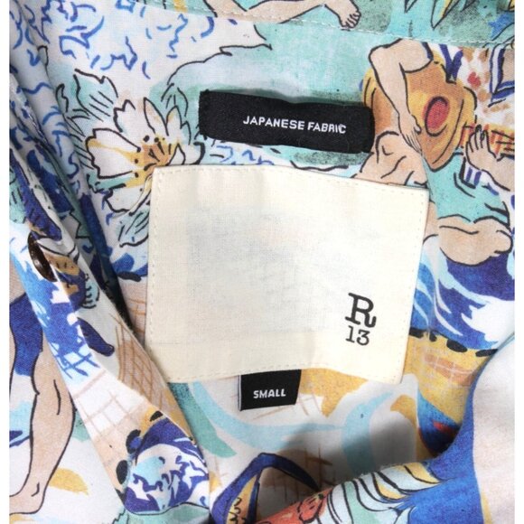 R13 Blue Hawaiian Beach Aloha Oversize Button Up Shirt Dress Japan sz Small /417 - Picture 12 of 12